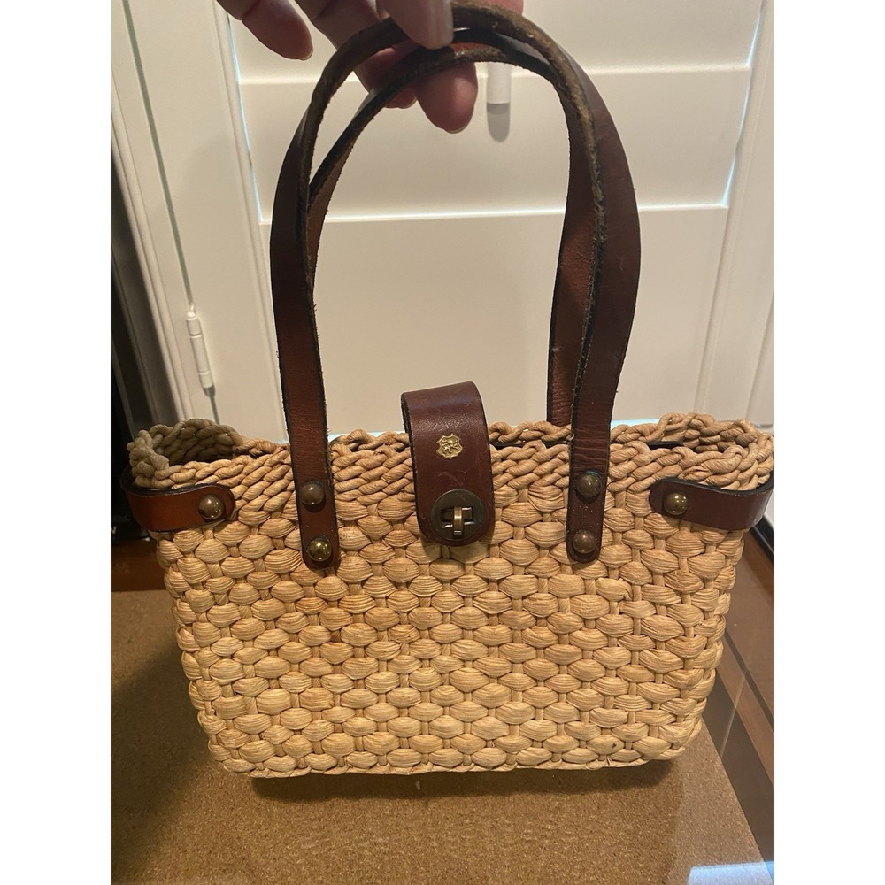 Vintage John Romain Straw & Brown Leather Purse Unique Rare 60's - 70's 3-70